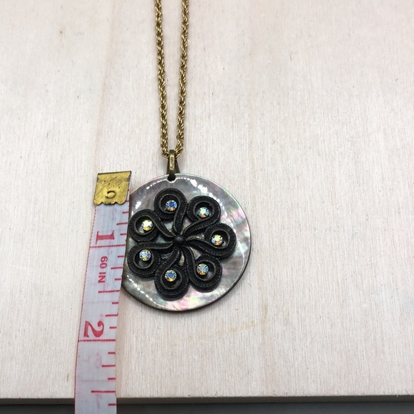 Abalone shell bejeweled sparkling pendant on Betsey Johnson chain necklace boho - Picture 9 of 9